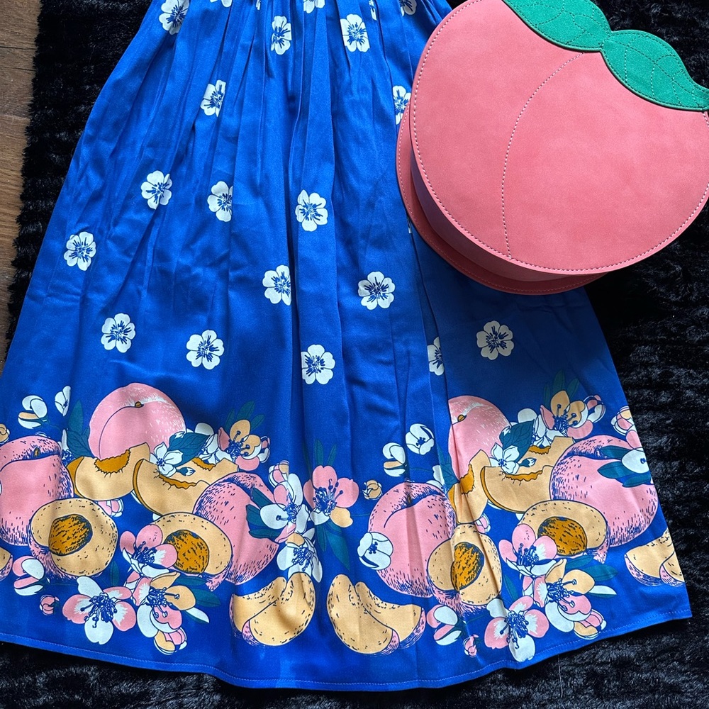 Floral Blue Skirt with Peach Accents